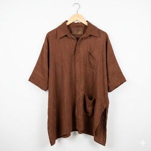 Cynthia Buttenklepper Rust Brown Oversized Rayon Batwing Tunic Shirt One Size